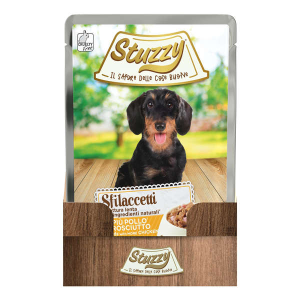 Stuzzy Sfilaccetti karma mokra dla psa kurczak/szynka 100 g