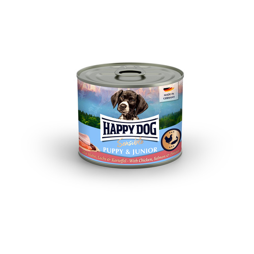 Happy Dog Sensible Puppy&Junior, karma mokra, dla psa, kurczak, łosoś i ziemniak, 200g, puszka