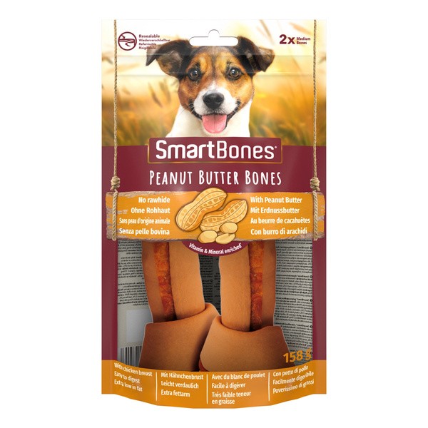 SMART BONES Przysmak dla psa kości o smaku masła orzechowego M 2 szt.