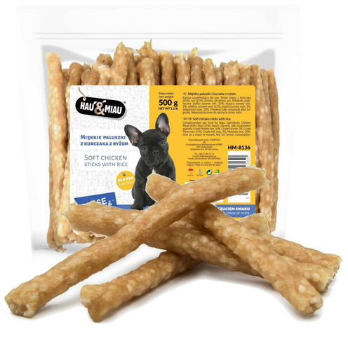 Hau Miau miękkie Paluszki KURCZAK ryż dla psa 500g