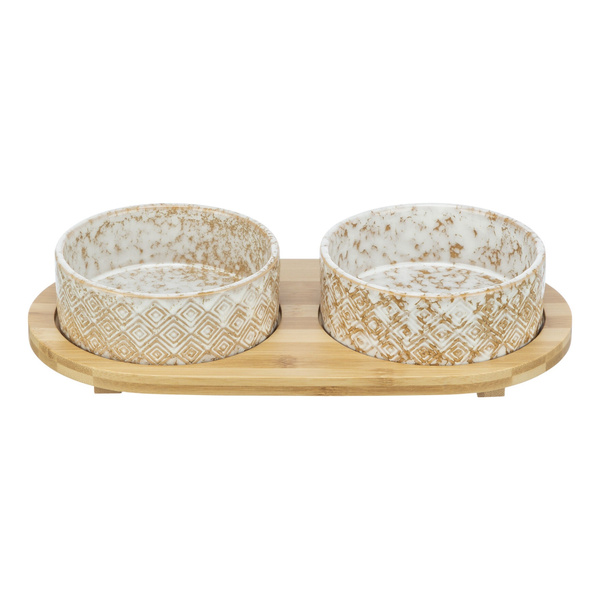 Trixie zestaw Miski ceramiczne dla psa na stojaku bambusowym 2x800ml