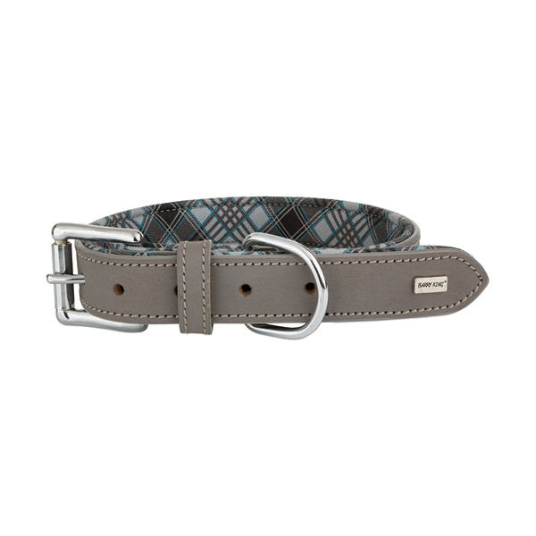 Barry King Obroża skórzana, XL: 43-53 cm/30 mm, siwy/kratka