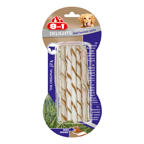 8in1 Przysmak dla psa skręcane pałeczki o smaku wołowiny Delights 10 szt.