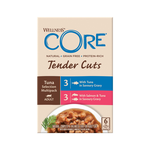 Wellness Core Tender Cuts Tuna Selection Multipack zestaw saszetek dla kotów dorosłych tuńczyk 3x2 smaki 6x85g