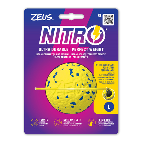 Zeus Nitro, piłka z gumowym rdzeniem, zabawka, dla psa, L, 7, 6 cm