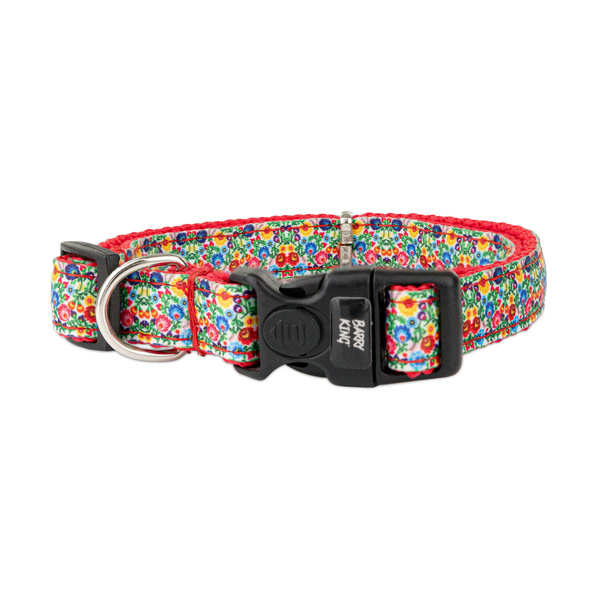 Barry King obroża dla psa, wzór folk, taśma 16mm/30-47cm czerwona