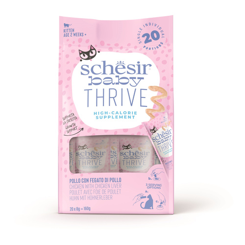 Schesir Baby Thrive multipack karma mokra dla kociąt kurczak z wątróbką 20x8 g wysokokaloryczna