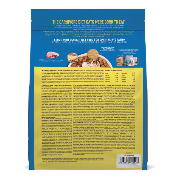 Schesir Born Carnivore karma sucha dla kotów dorosłych śledź i łosoś 255 g