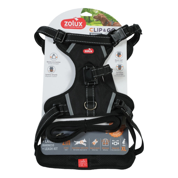 ZOLUX Zestaw szelki + smycz dla psa CLIP and GO XL czarny