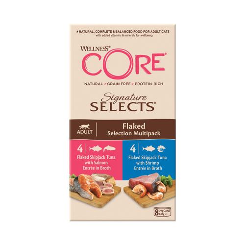 Wellness Core Signature Selects Flaked Multipack zestaw puszek dla kotów dorosłych 4x2 smaki 8x79g