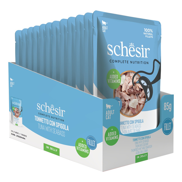 Schesir C&B karma mokra dla kotów tuńczyk z okoniem morski w galarecie 85 g