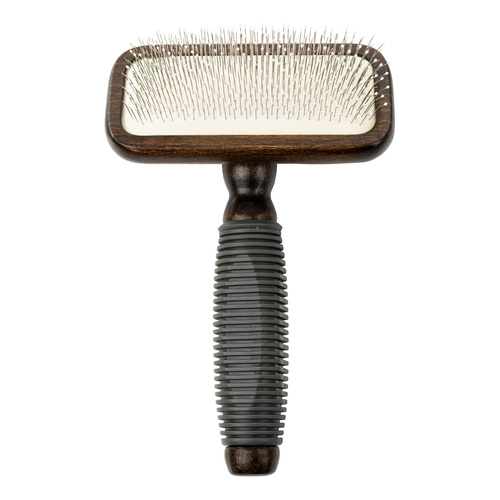 Ekskluzywna szczotka pudlówka prostokątna, dla zwierząt, drewno bukowe, stal, tworzywo TPR, wym. 11x16,8cm