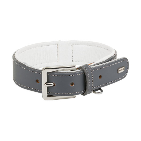 Barry King Obroża skórzana, L: 40-49 cm/44 mm, szara/biała