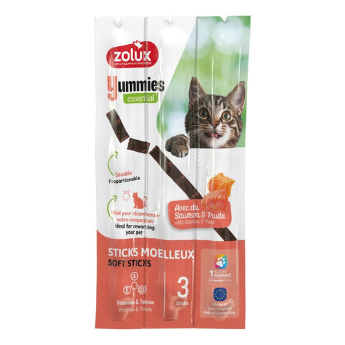 ZOLUX Miękkie przysmaki dla kota pałeczki YUMMIES łosoś pstrąg 3x5g