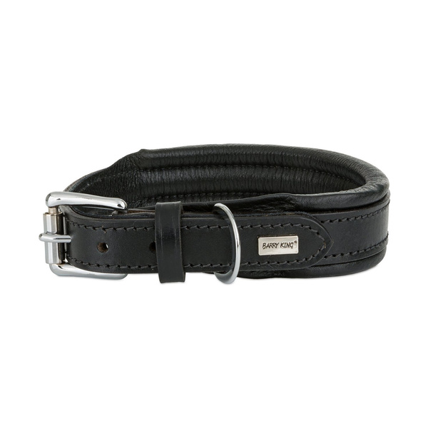Barry King Obroża skórzana, S: 33-40 cm/30 mm, czarny,  przeszywana
