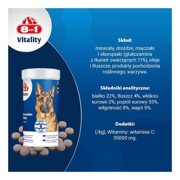 8in1 Vitality Glukozamina dla psów stawy i aktywność 55tb