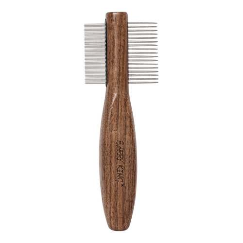 Ekskluzywny grzebień dwustronny, dla zwierząt, rączka drewno orzechowe, metalowe zęby, wym. 5x14,3cm