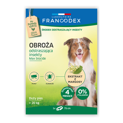 FRANCODEX PL Obroża odstraszająca insekty dla psów powyżej 20 kg , 75 cm