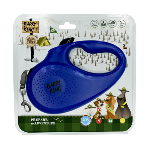 Barry King Smycz automatyczna dla psa niebieska XS - taśma 3m, do 12kg