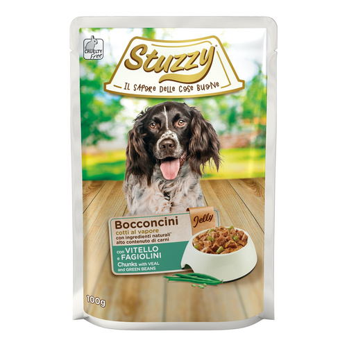 Stuzzy Bocconcini karma mokra dla psa cielęcina z groszkiem w galarecie kawałki 100 g