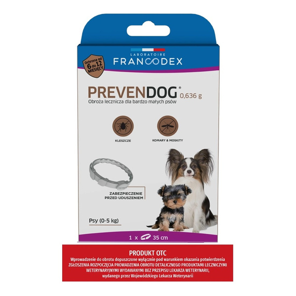 FRANCODEX PL Obroża na kleszcze PREVENDOG 35 cm dla psów do 5 kg - 1 szt
