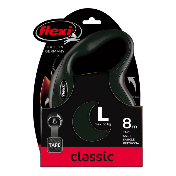 FLEXI Smycz automatyczna dla psa New Classic L taśma 8 m czarna
