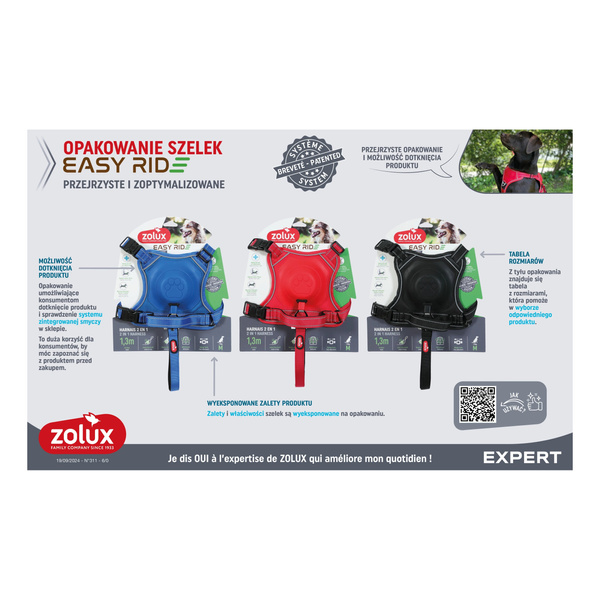 ZOLUX Szelki dla psa ze smyczą automatyczną Easyride XS niebieskie