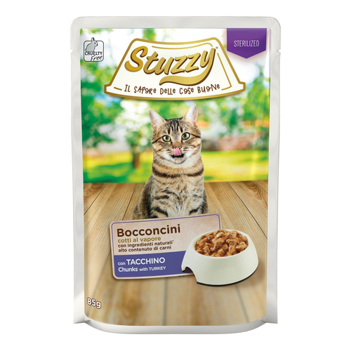 Stuzzy Bocconcini Sterilized karma mokra dla kota indyk w sosie 85 g po sterylizacji