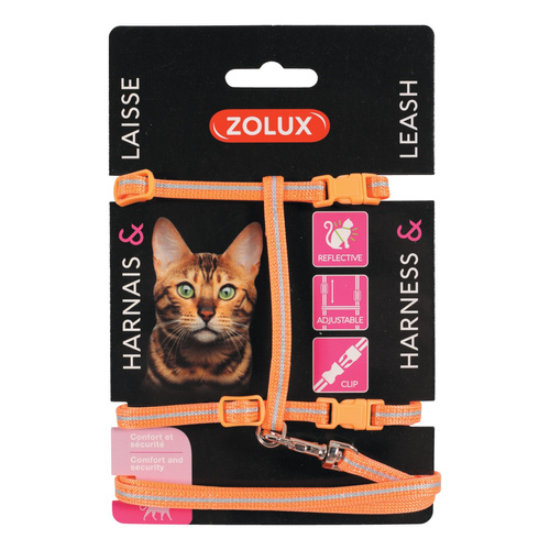 ZOLUX Zestaw spacerowy dla kota smycz i szelki kol.pomarańczowy