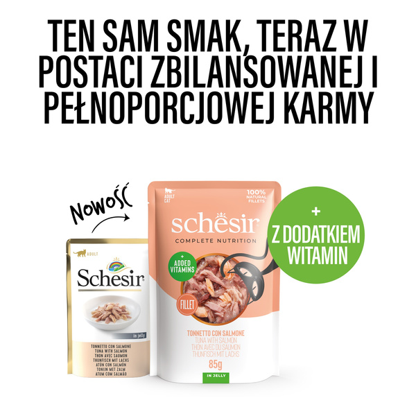 Schesir C&B karma mokra dla kotów tuńczyk z łososiem w galarecie 85 g