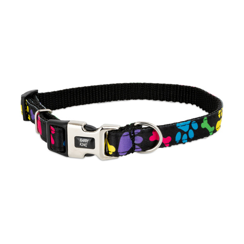 Barry King Obroża dla psa, kolorowe łapki, taśma polipropylenowa, 16mm/30-47cm