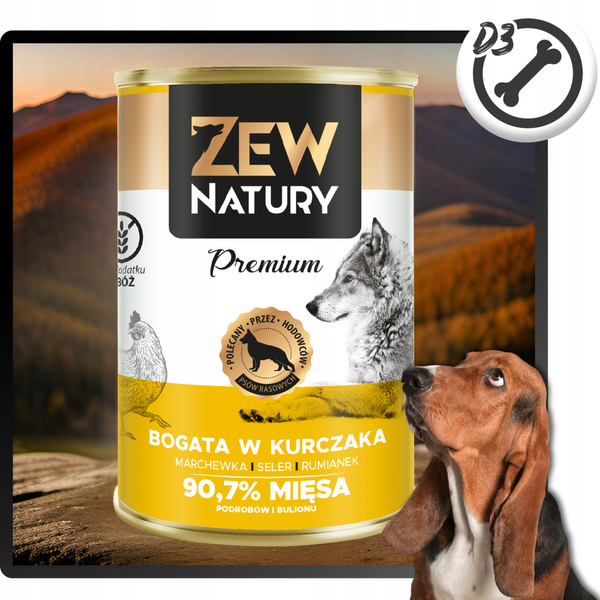 Mokra Karma Dla Psa Bogata w Kurczaka Puszka 400g Zew Natury PREMIUM