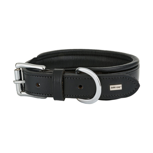Barry King Obroża skórzana, L: 44-54 cm/42 mm, czarny,  przeszywana