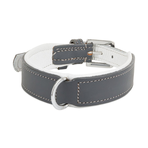 Barry King Obroża skórzana, S: 33-40 cm/29 mm, szara/biała