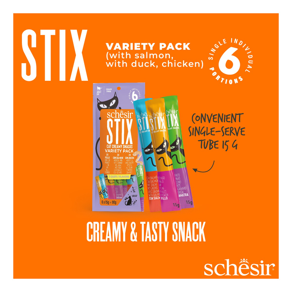Schesir Stix multipack przysmak dla kota kurczak/kaczka/łosoś 6x15 g