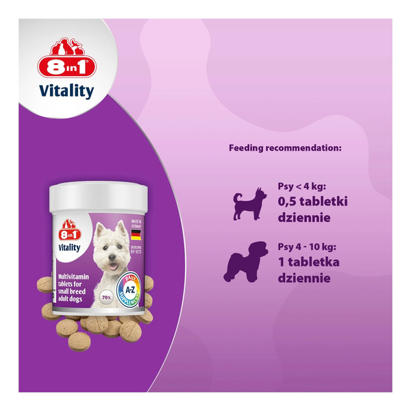 8in1 Vitality Multiwitaminy dla psów małych ras - 70tb