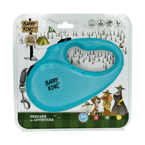 Barry King Smycz automatyczna dla psa turkusowa XS - taśma 3m, do 12kg