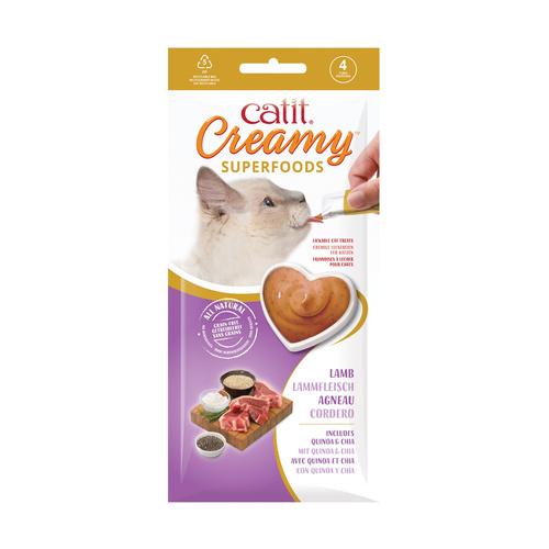 CatIt Creamy Superfood, przysmak, dla kota, jagnięcina z komosą ryżową i chia, 4x10g