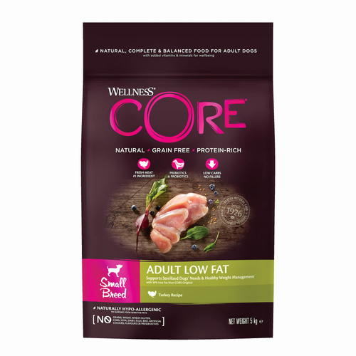 Wellness Core Small Breed Low Fat karma sucha dla dorosłych psów małych ras, indyk 5kg