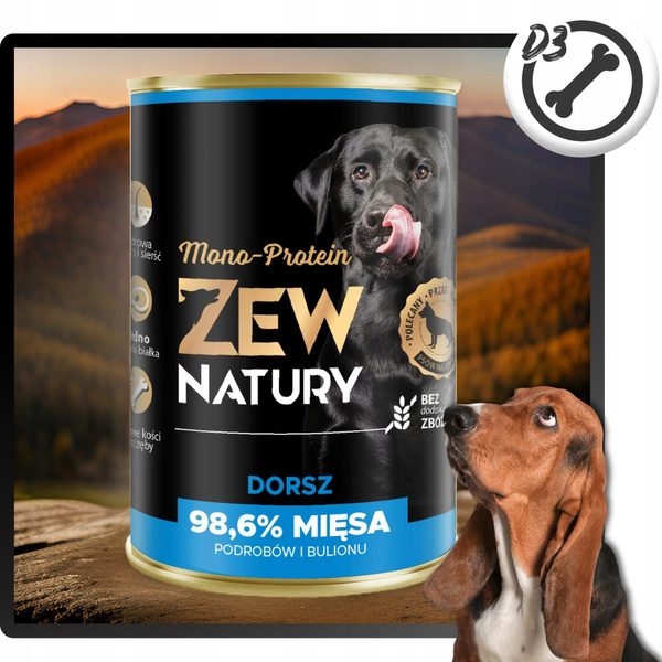 Karma dla Psa Mokra ZEW NATURY 400g Dorsz Cała Ryba dla Dorosłych Psów