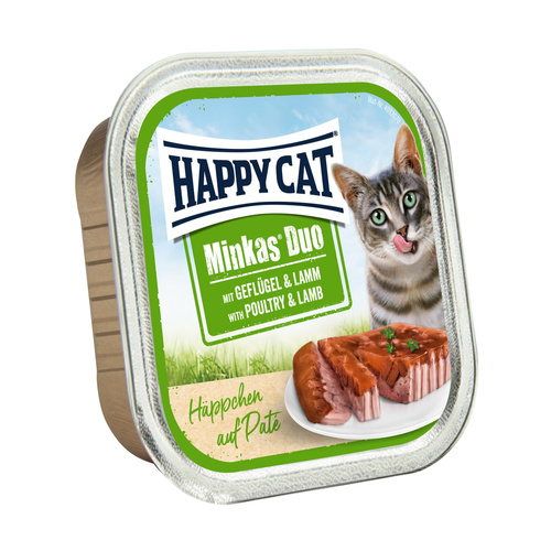 Happy Cat Minkas duo, deserówka pasztet, dla kota, kurczak i jagnięcina, 100g