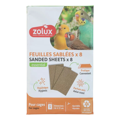 ZOLUX Mata piaskowa papier ścierny dla ptaków S 36x21 cm x8