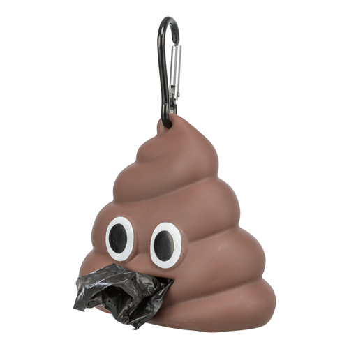 Trixie Poop emoji pojemnik na woreczki na odchody dla psa brązowy 8 x 5 cm z 1 workiem 15 torebek