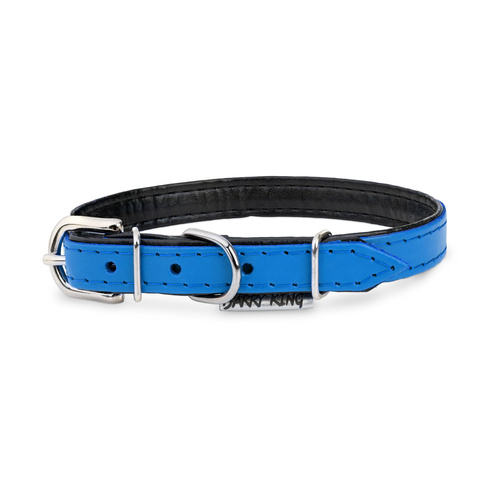 Barry King Obroża skórzana dla psa, niebieski/czarny, M-L, 16mm/45cm