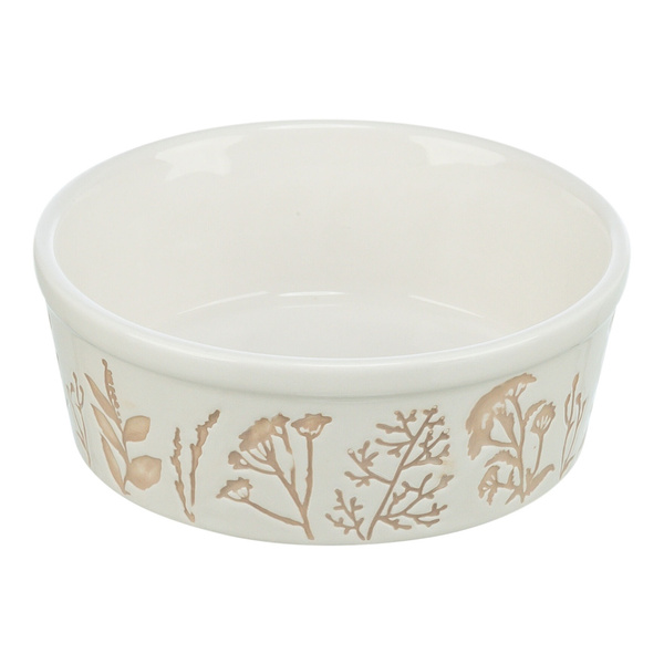 Trixie Miska, dla psa, ceramiczna, motyw roślinny, biała/taupe, 0,7 l/16 cm