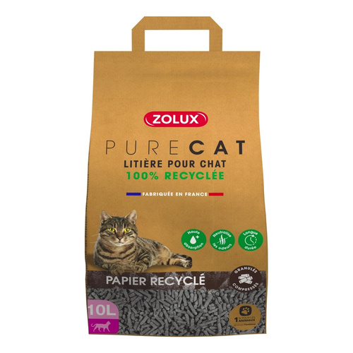 Zolux Żwirek dla kota granulat z papieru z recyklingu PURECAT 10 l