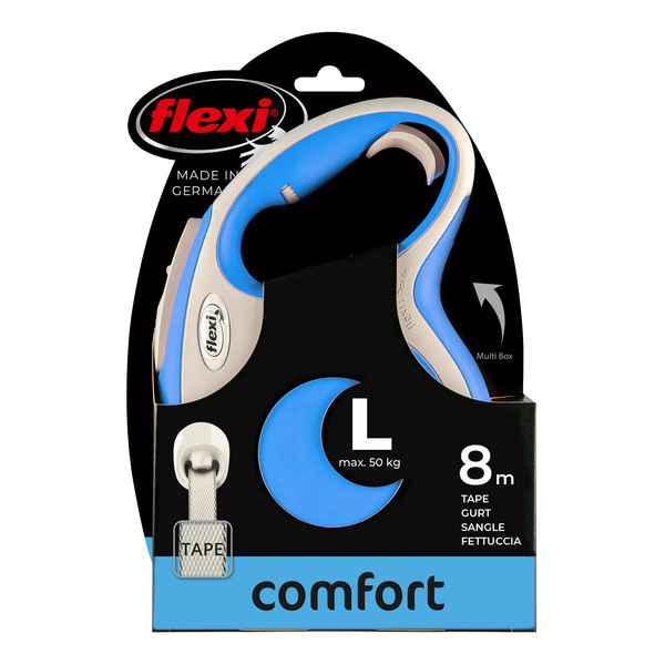 FLEXI Smycz automatyczna dla psa New Comfort L taśma 8 m kol. niebieski