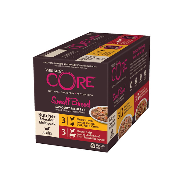 Wellness  Core Small Breed Savoury Medleys Butcher Multipack, karma mokra dla dorosłych psów małych ras 3x2 smaki 6x85g
