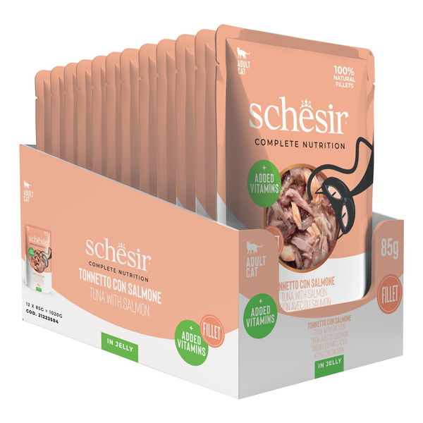 Schesir C&B karma mokra dla kotów tuńczyk z łososiem w galarecie 85 g