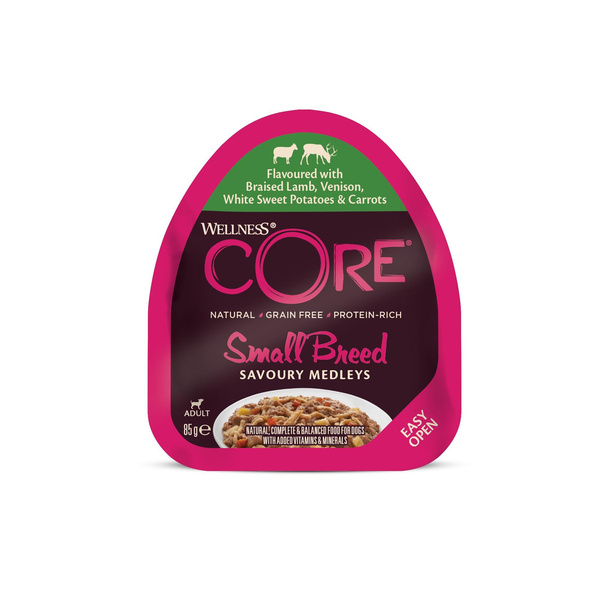 Wellness Core Small Breed Savoury Medleys karma mokra dla dorosłych psów małych ras, kurczak, jagnięcina, sarnina, słodkie ziemniaki, marchew 85g